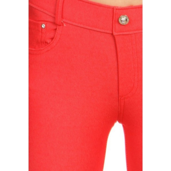 Women's Skinny Capri Jeggings Stretchy Solid Red - Picture 4 of 6